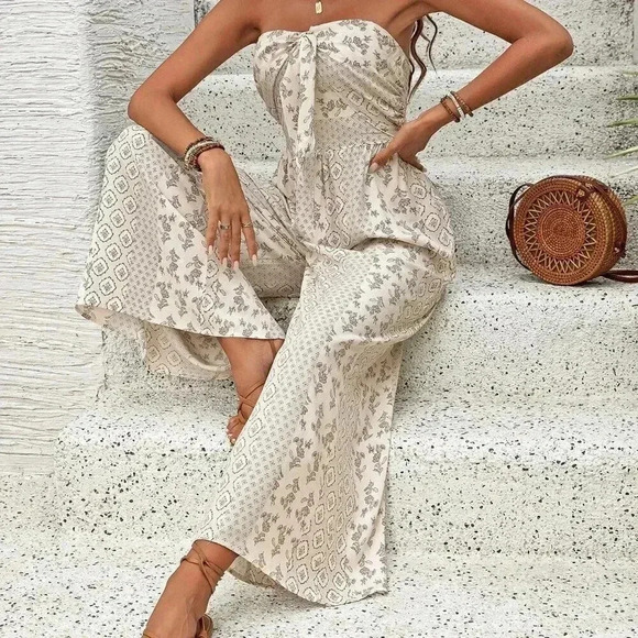 Apricot Boho Women's Printed Strapless Jumpsuit - Picture 4 of 6